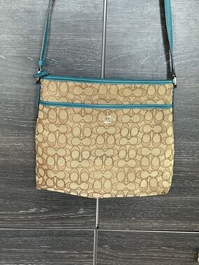 Coach Signature C Jacquard w Teal Leather